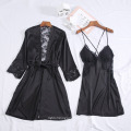 Good Quantity Silk Ladies′ Sexy Nightgown with Breast Pad and Backless Hollow Dress Set